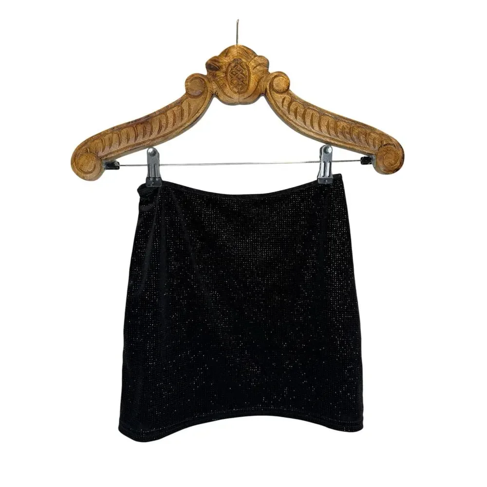 Urban Outfitters Mini Skirt 90's Patchwork Glitter Rhinestone Black A Line xs